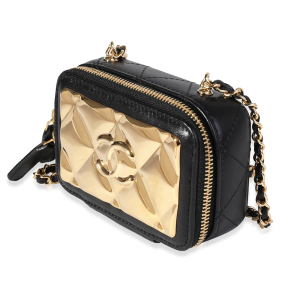 Chanel Gold Quilted Metal & Black Lambskin Mini Vanity Bag - Picture 4 of 7